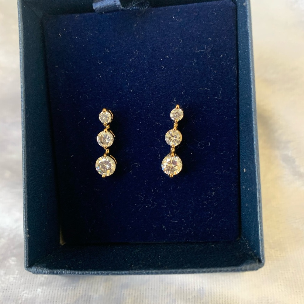 Personal Accents Triple Stone Cubic Zirconia Goldplated Earrings